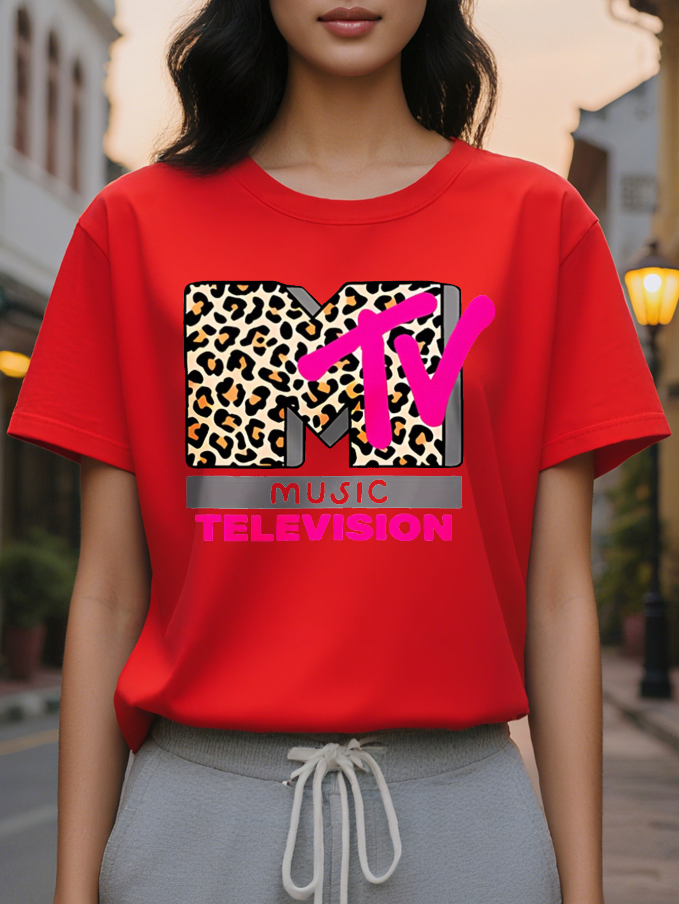 TELWVISION American Style Printed Pattern Fashion Round Neck Short Sleeve T-shirt Spring and Summer New Slim Fit