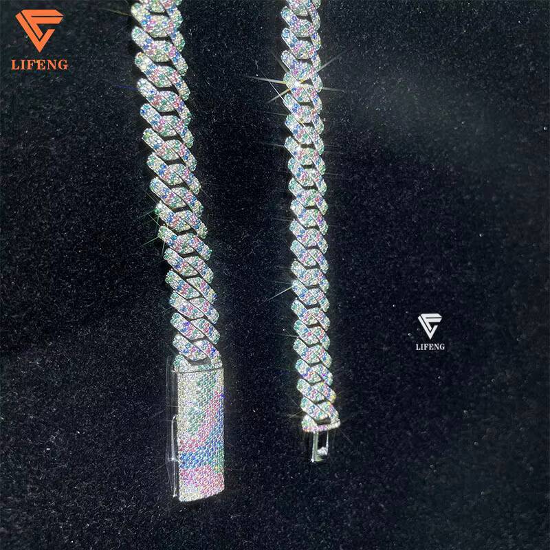 Luxury 925 Sterling Silver Womens Moissanite Necklace Iced Color VVS White Gold Plated Cuban Chain Custom Hip Hop Charm