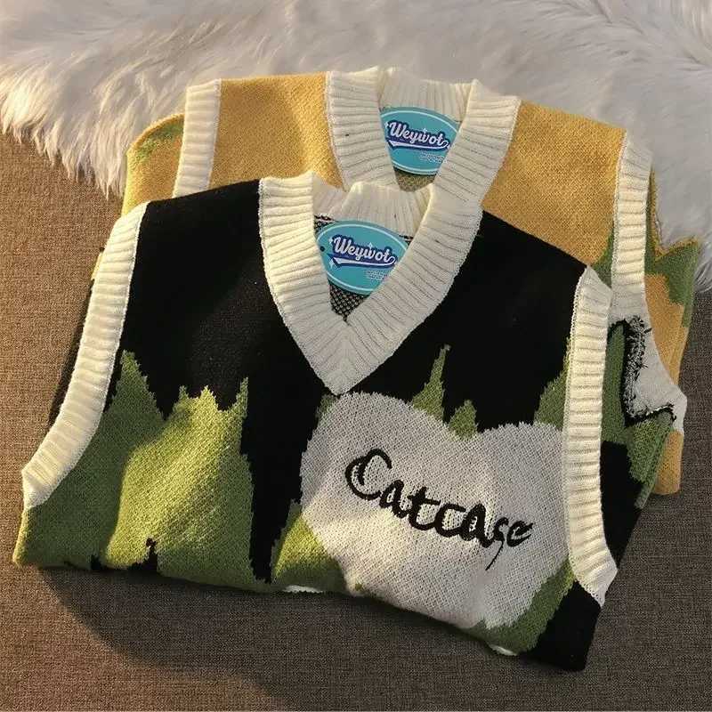 Knitwear Waistcoat Sleeveless Loose Fit Sweater Man Y2k Original Designer Woven Elegant Knit Vests for Men New In Top AestheticXJ250904