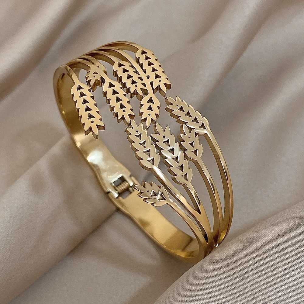 316L Stainless Steel Bracelet for Women Unique Multilayer Ears of Wheat Gold Silver Color Chunky Cuff Bangles Waterproof Jewelry Y250904