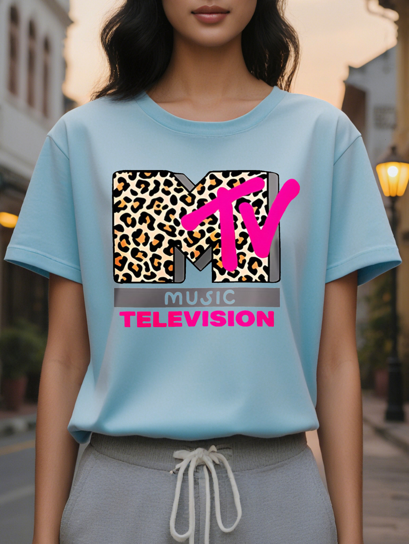 TELWVISION American Style Printed Pattern Fashion Round Neck Short Sleeve T-shirt Spring and Summer New Slim Fit