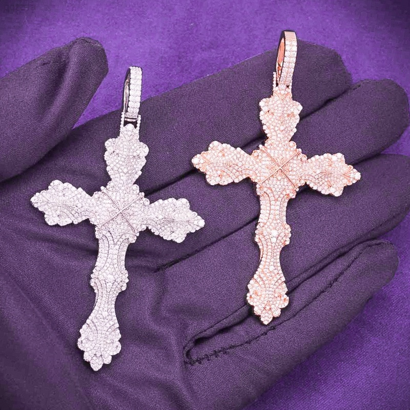 Diamond Tester Hip Hop D Color VVS Moissanite Royal Cross Pendant with 925 Sterling Silver for Women and Men