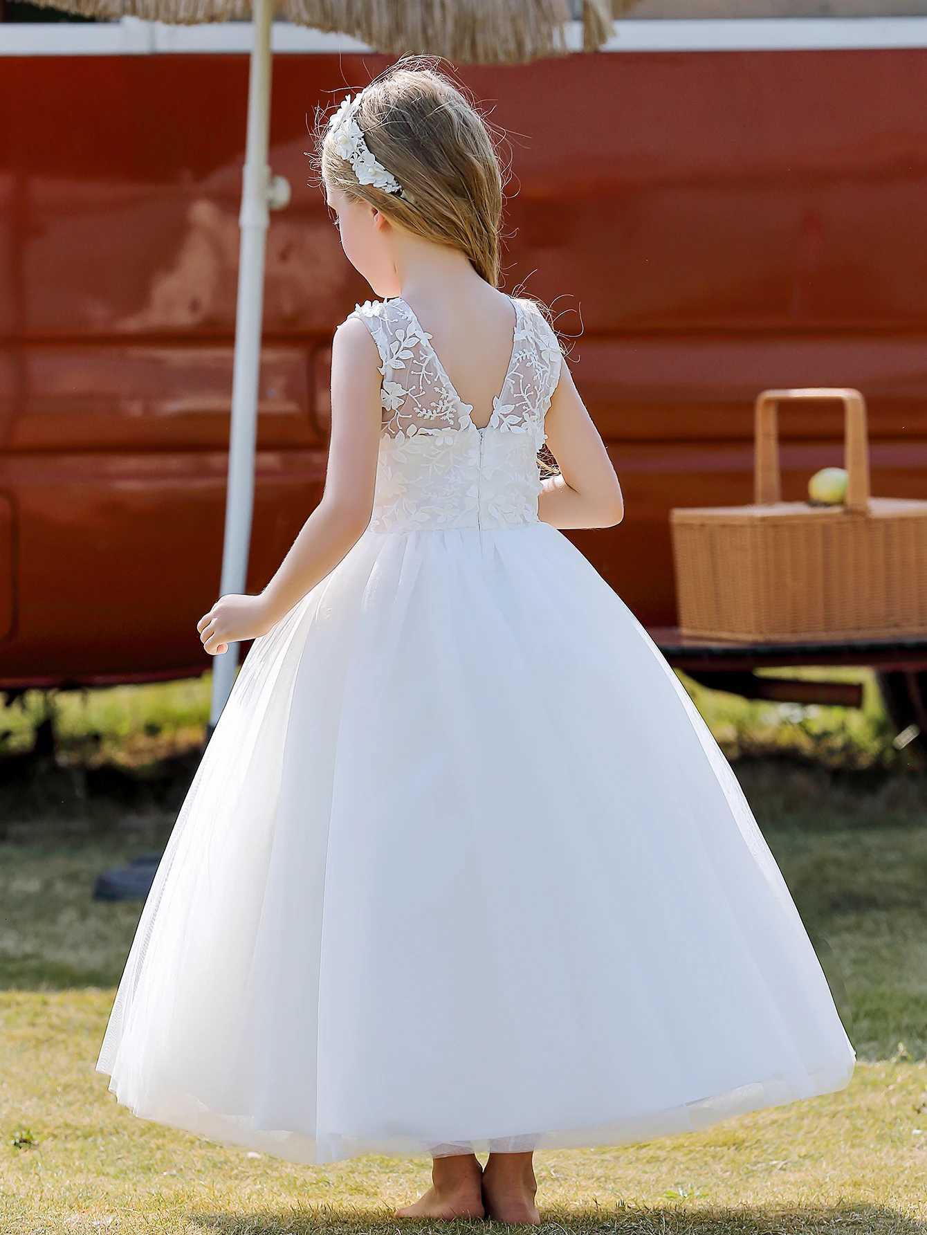 Soft Tulle Satin Floral Appliques Lace Elegant Wedding Party Princess Toddler Dress Z250904