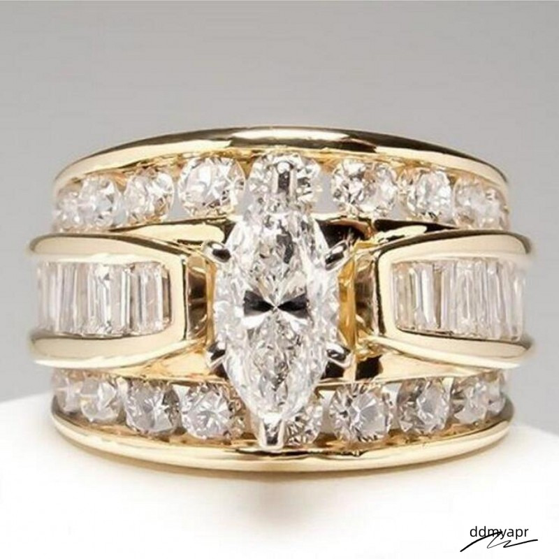Hot Sale New Arrival Jewelry Sier&Gold Fill Marquise Cut White Topaz CZ Dia Party Women Wedding Bridal Ring For Ddmyday Birthday Gi Ddmyday