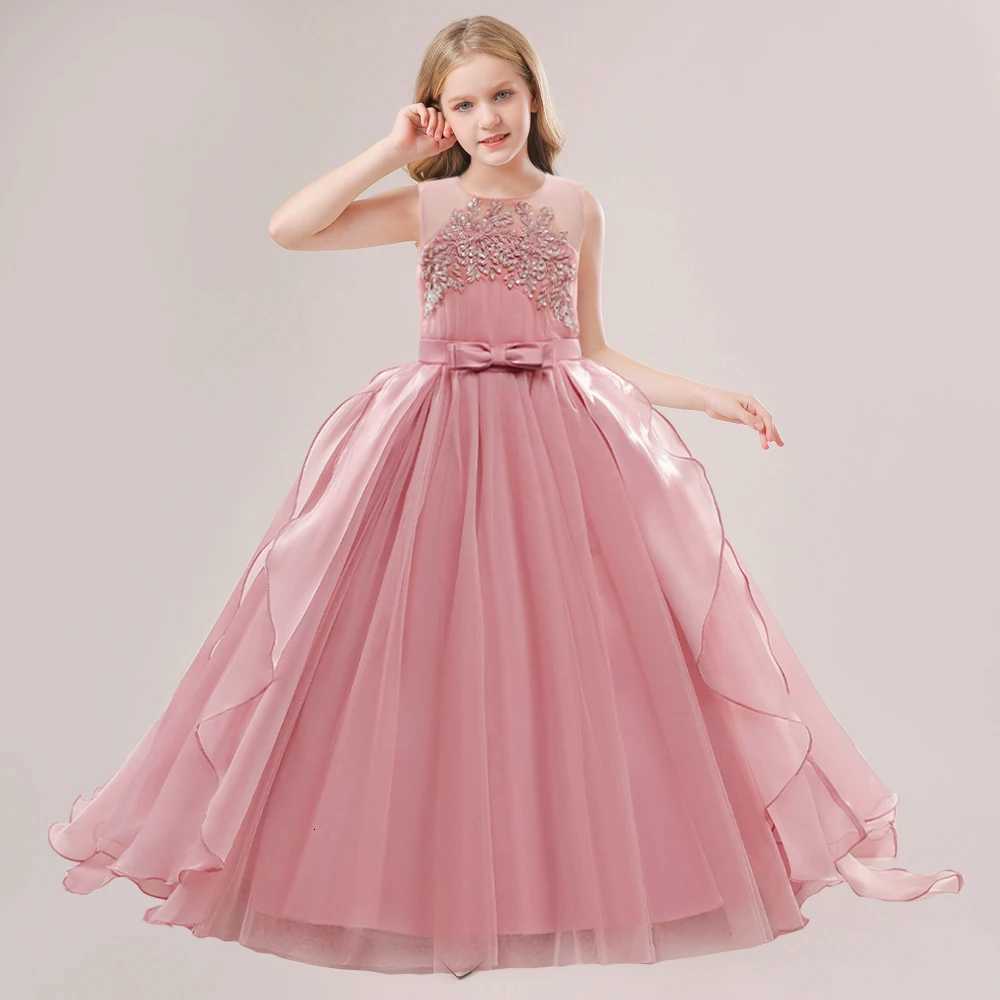 Flower Girls Bridesmaid Dresses For Wedding Party Gown Elegant Kids Trailing White Princess Dress Long Formal Evening Dresses Z250904