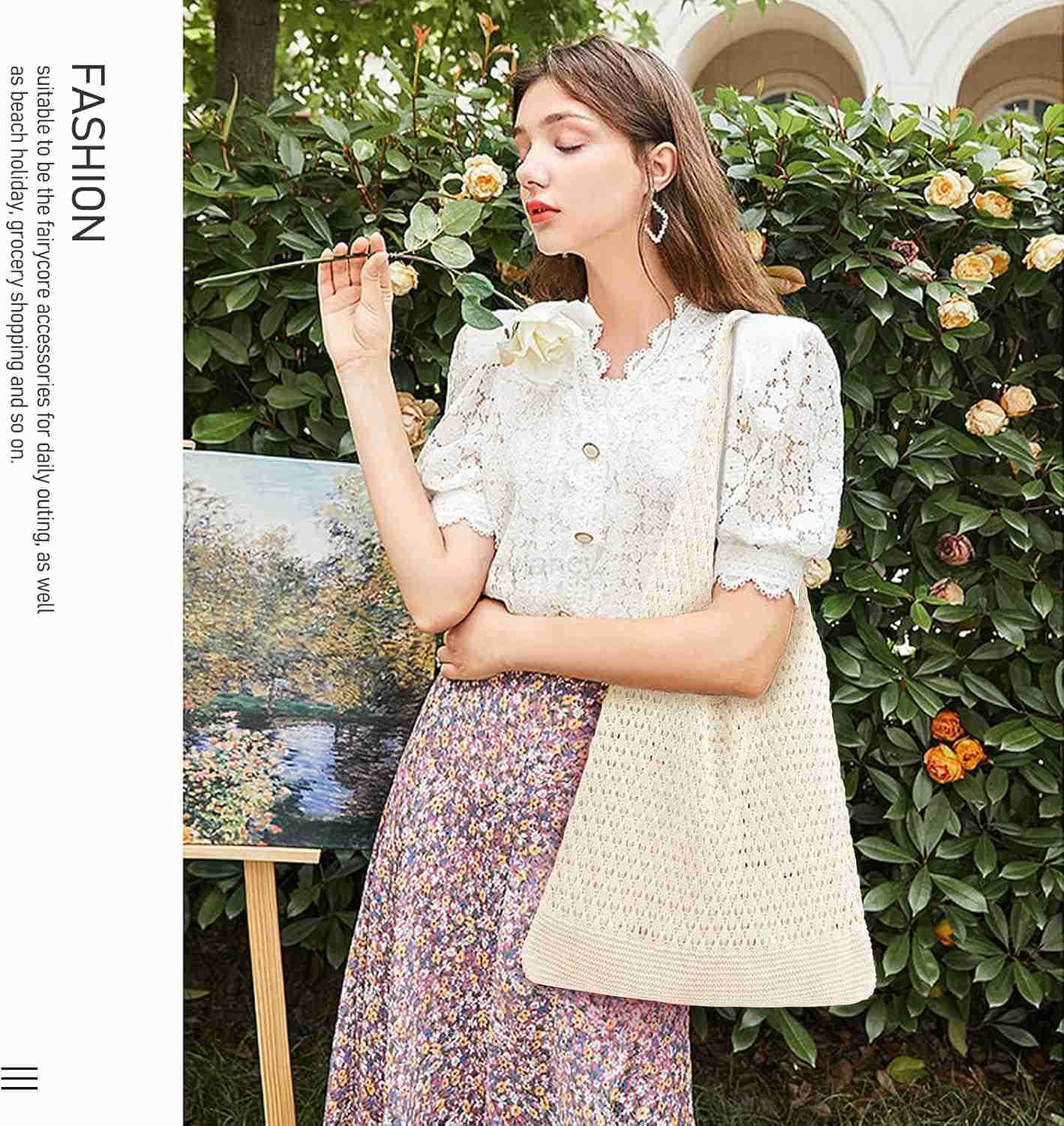 Crochet Bags for Women Summer Beach Tote Aesthetic Hippie Knit BagW250904