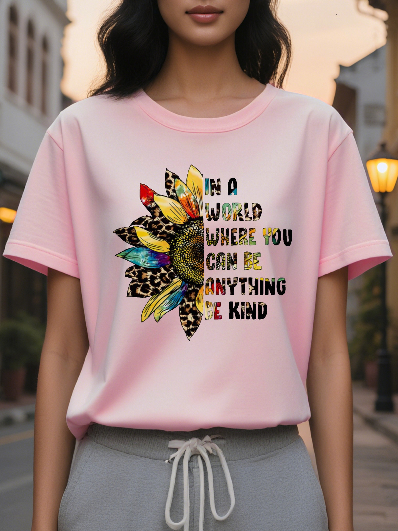 Ladies White Be Kind Sleeve T Shirt Round Neck Inspirational Information Jacket Medium Elastic Autumn Winter Daily