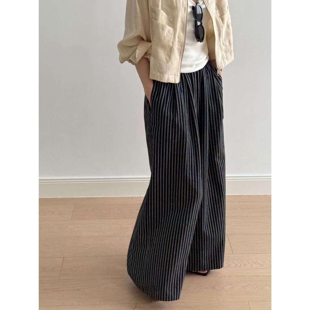 Yanshuang Simple Vertical Striped Casual for Women Summer New Loose Fit Wide-Leg Floor-Length Pants