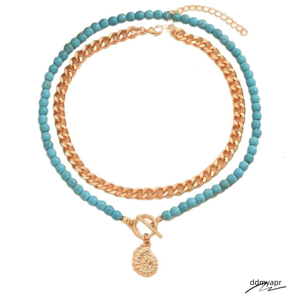 Fashion Jewelry - Beaded Green Turquoise Seashell Pendant Necklace, Ocean-Style Collar Necklace For Ddmyday Women Ddmyday