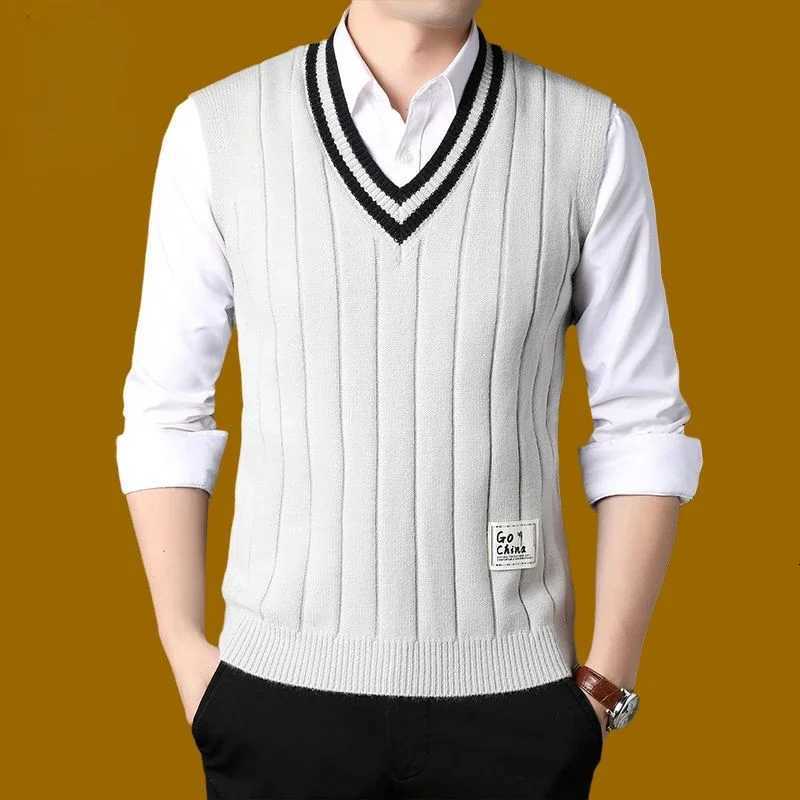 Mens Clothing Knit Sweater Male SLeeveless Striped Waistcoat Vest Beige Heated Korean Style High Quality Replica ZL472XJ250904