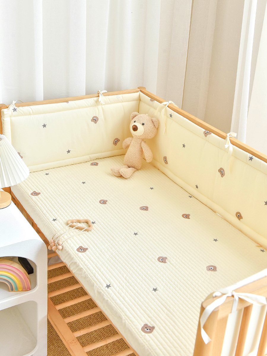 Baby Crib Cotton Bumper born Cartoon Embroidery Cushion Soft Pack Child AntiCollision Strip AntiFall Fence Barrier 250902