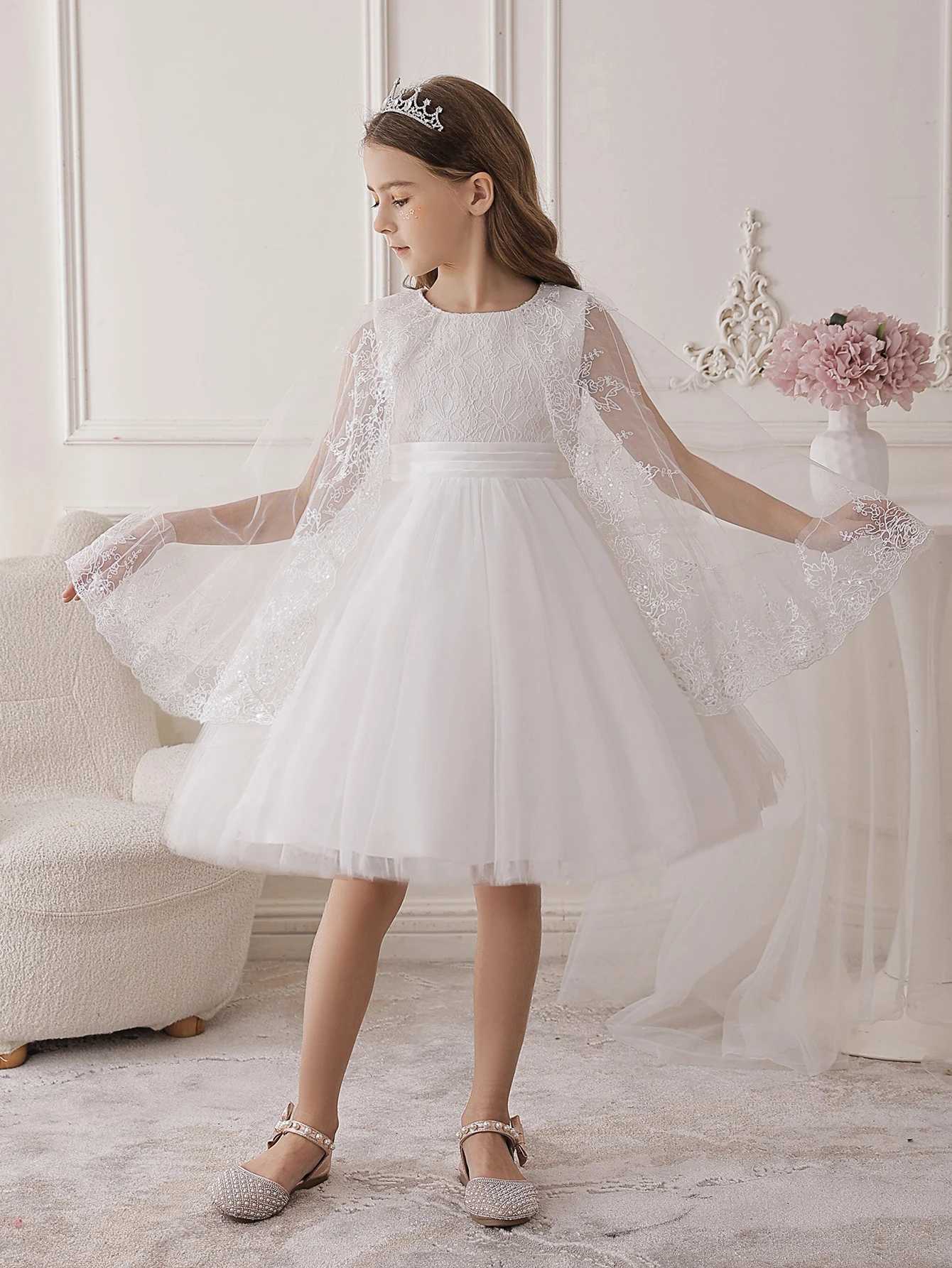 Girls White Gauze Princess Dress Draped Design Childrens Tulle Dresses Suitable for Birthday Party Weddings Z250904