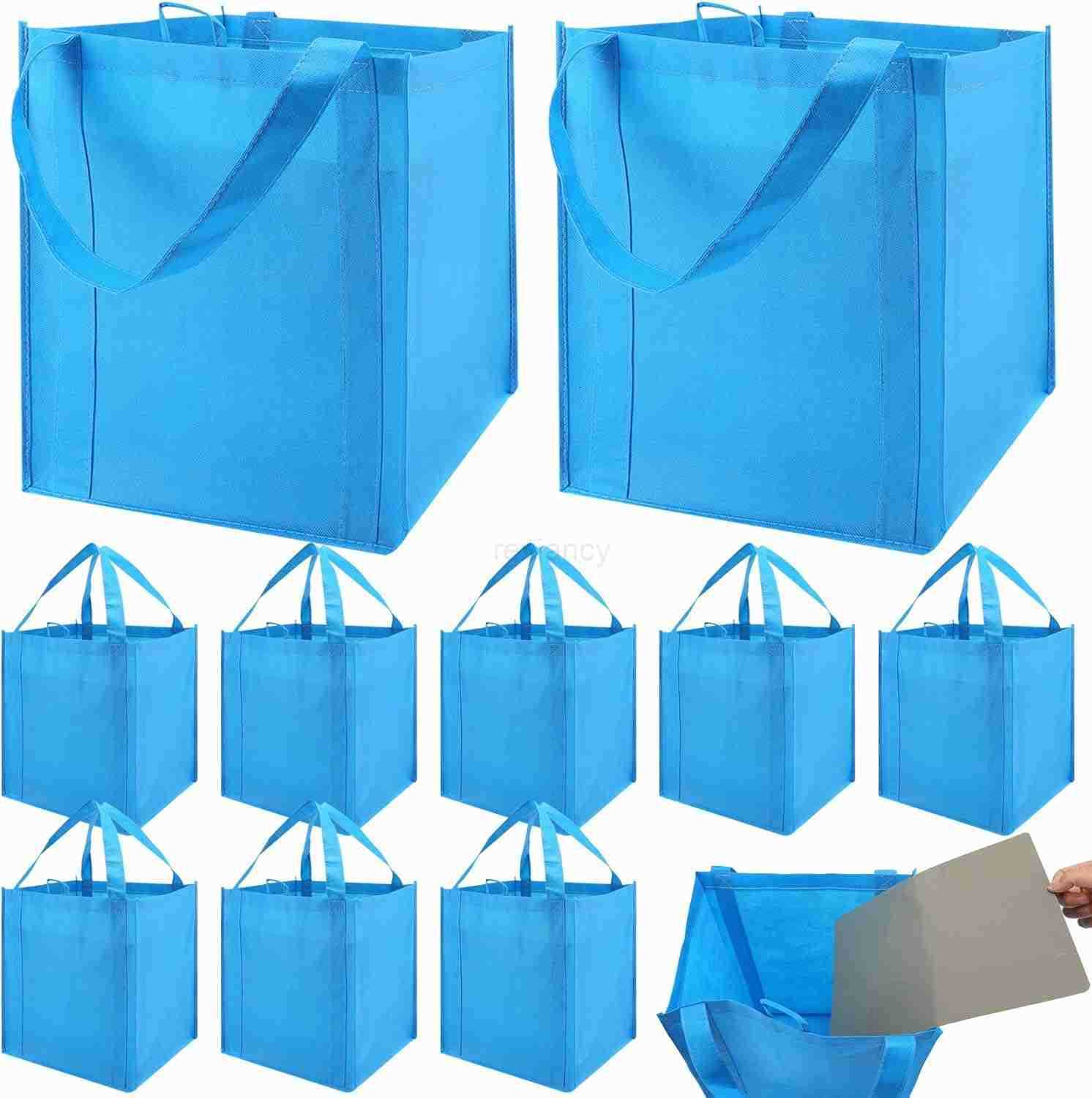 10 Pack Reusable Reinforced Handle Grocery Bags Heavy Duty Large Shopping Totes with Thick Plastic Bottom can hold 40 lbsW250904