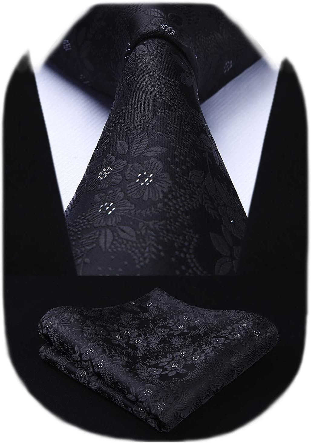 Ties for Men Classic Floral Tie and Pocket Square Elegant Silk Necktie Handkerchief Set Wedding PartyW250904