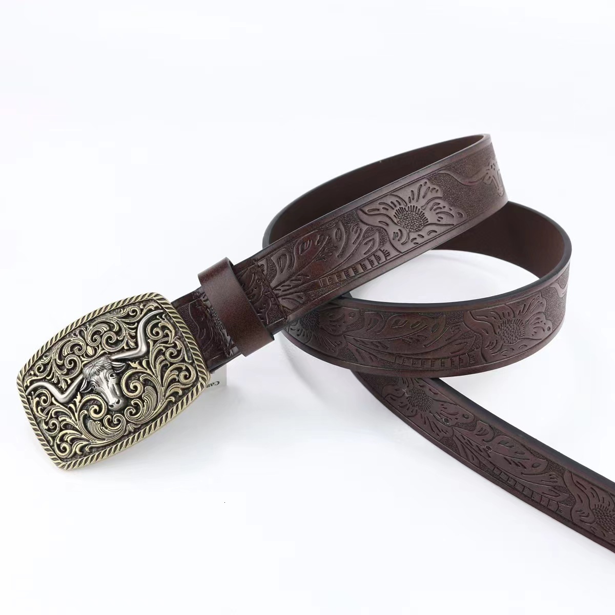 Men Women-Western-Cowboy-PU Leather-Belts - Vintage Belt Floral Engraved Buckle Belt for Jeans 250117