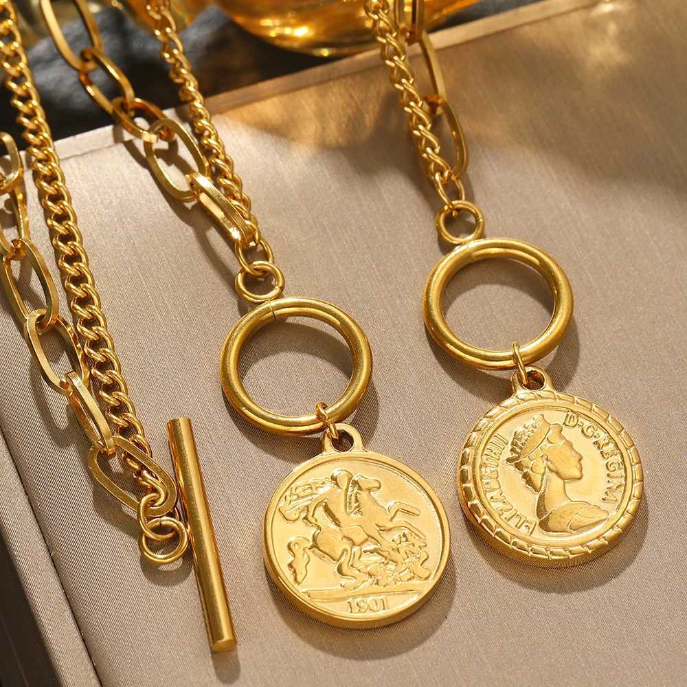 Stainl Steel Jewelry Set Hanging Coin MultiLayer Chain Design Bracelet Necklace Ladies Jewelry Set For Women Jewelry GiftsXJ250904