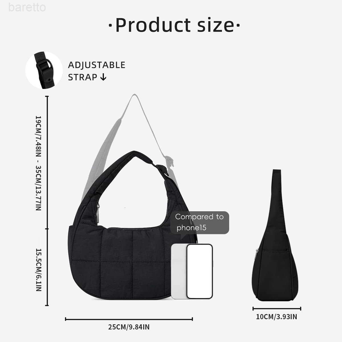 Quilted Puffer Tote Bag for WomenSmall Puffer Crescent Shoulder BagQuilted Nylon Crossbody Bag with Adjustable Strap M250903