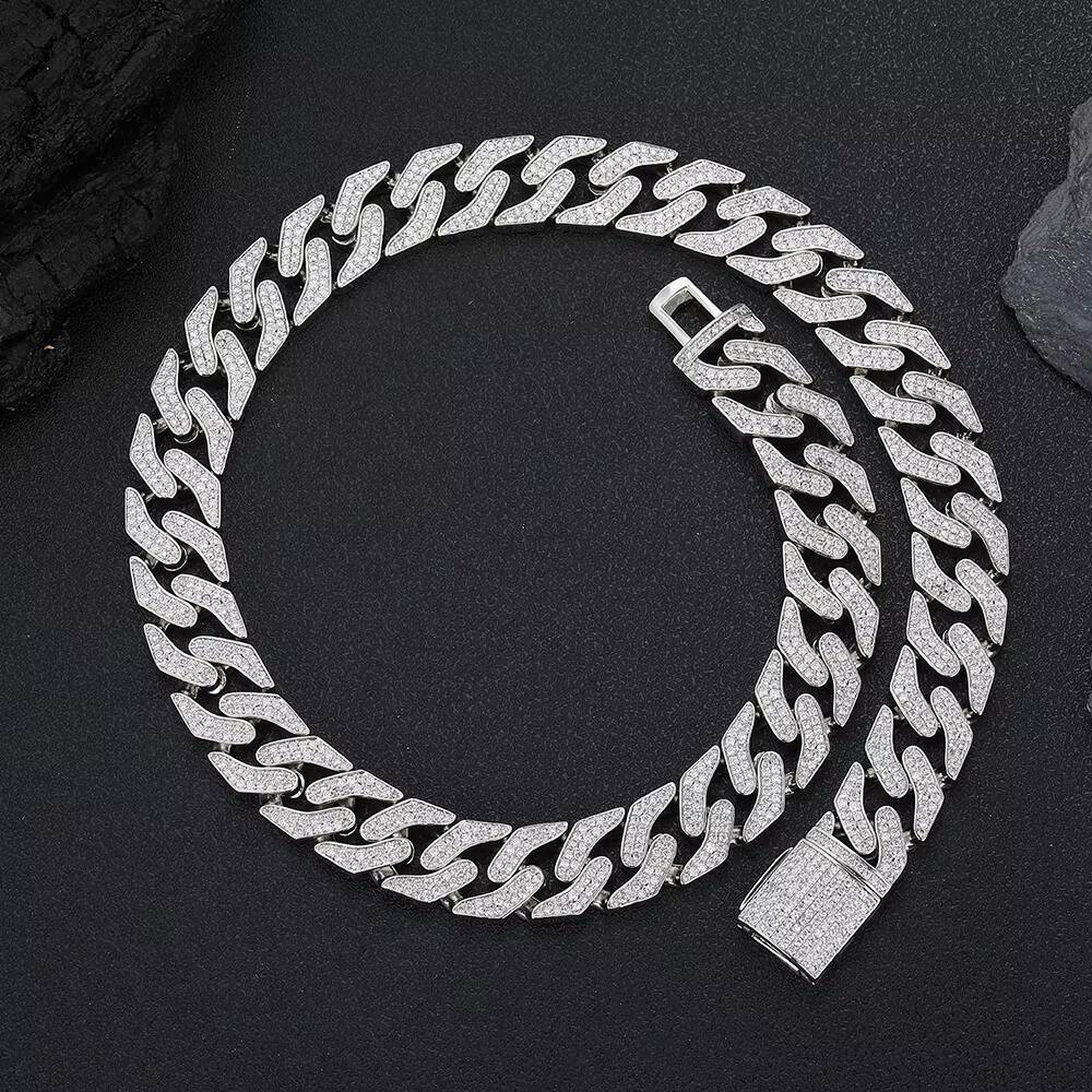 NUOYA Mens Hip Hop Jewelry 16mm Iced Out Cuban Chain Full Pave Moissanite Stone Gold Plated Cuban Link Chain Necklace