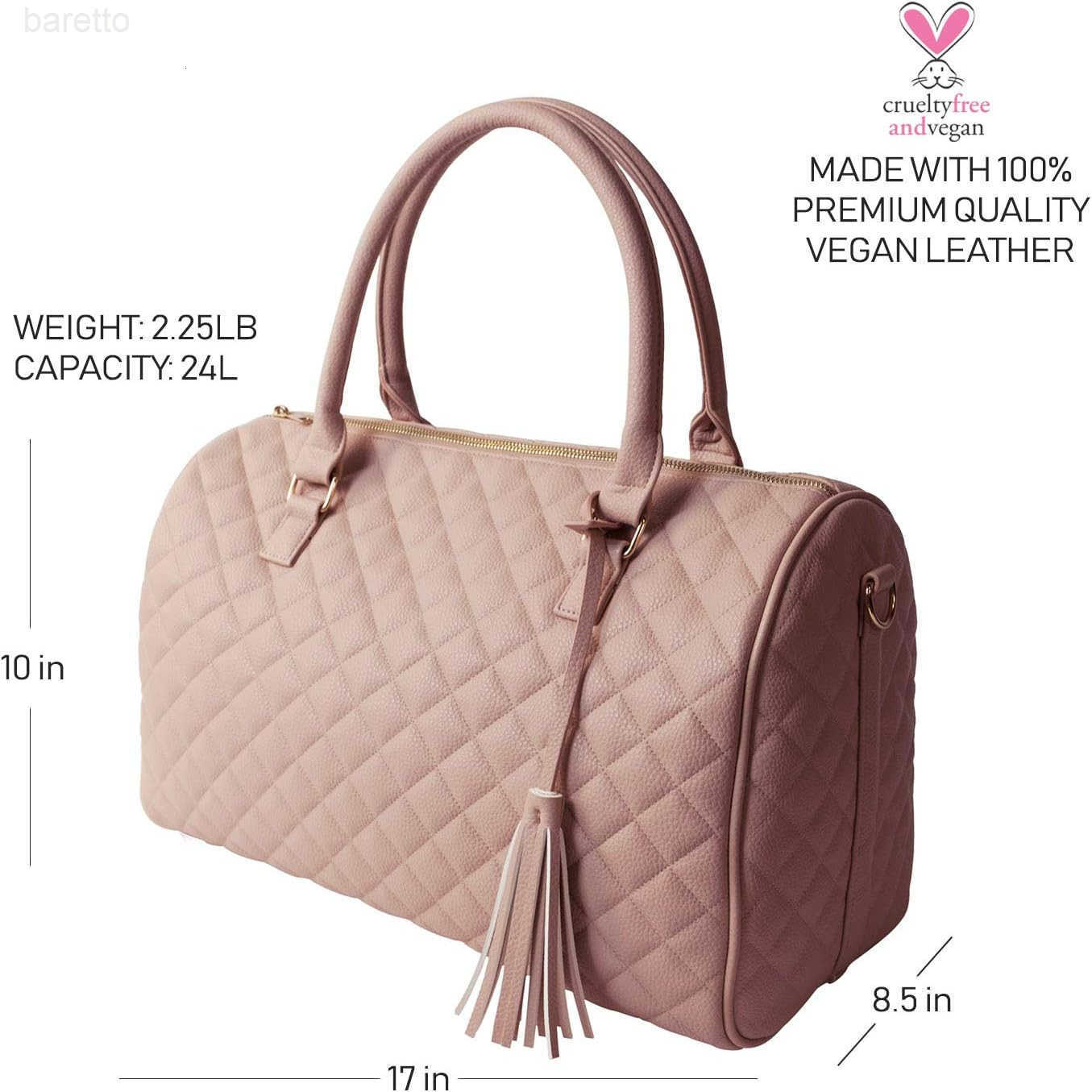 Womens Quilted Weekender Duffle Carry Bags Overnight Travel Handbag Shoulder Tote Trolley Handle Luggage TSA Approved Bag Quad Duffle 43 Pink03 M25090