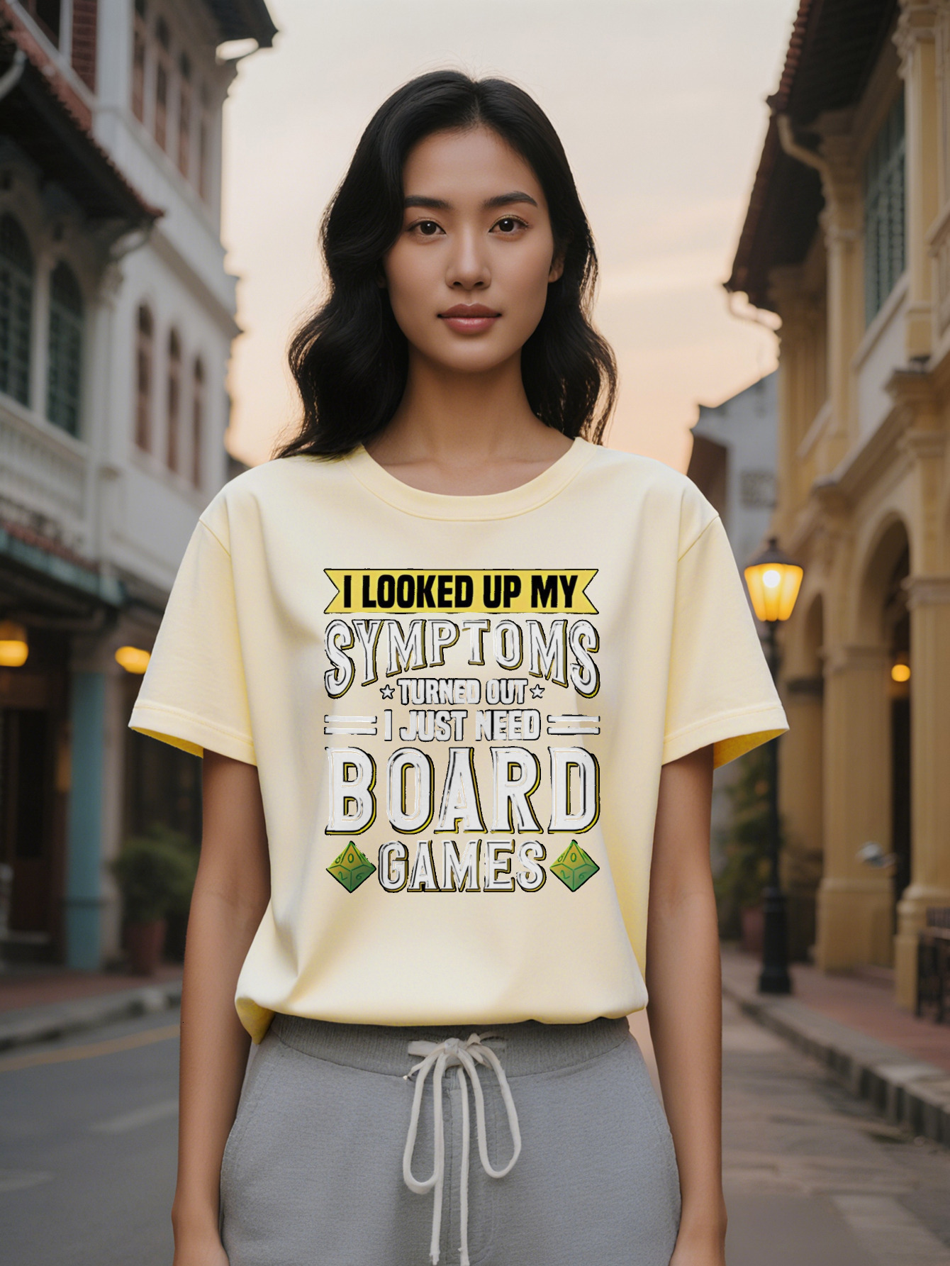 Large XL Casual Graphic T-Shirt with Humorous Board Game Slogan Print Black Yellow Text Design Round Neck Summer Tee for Plus Size
