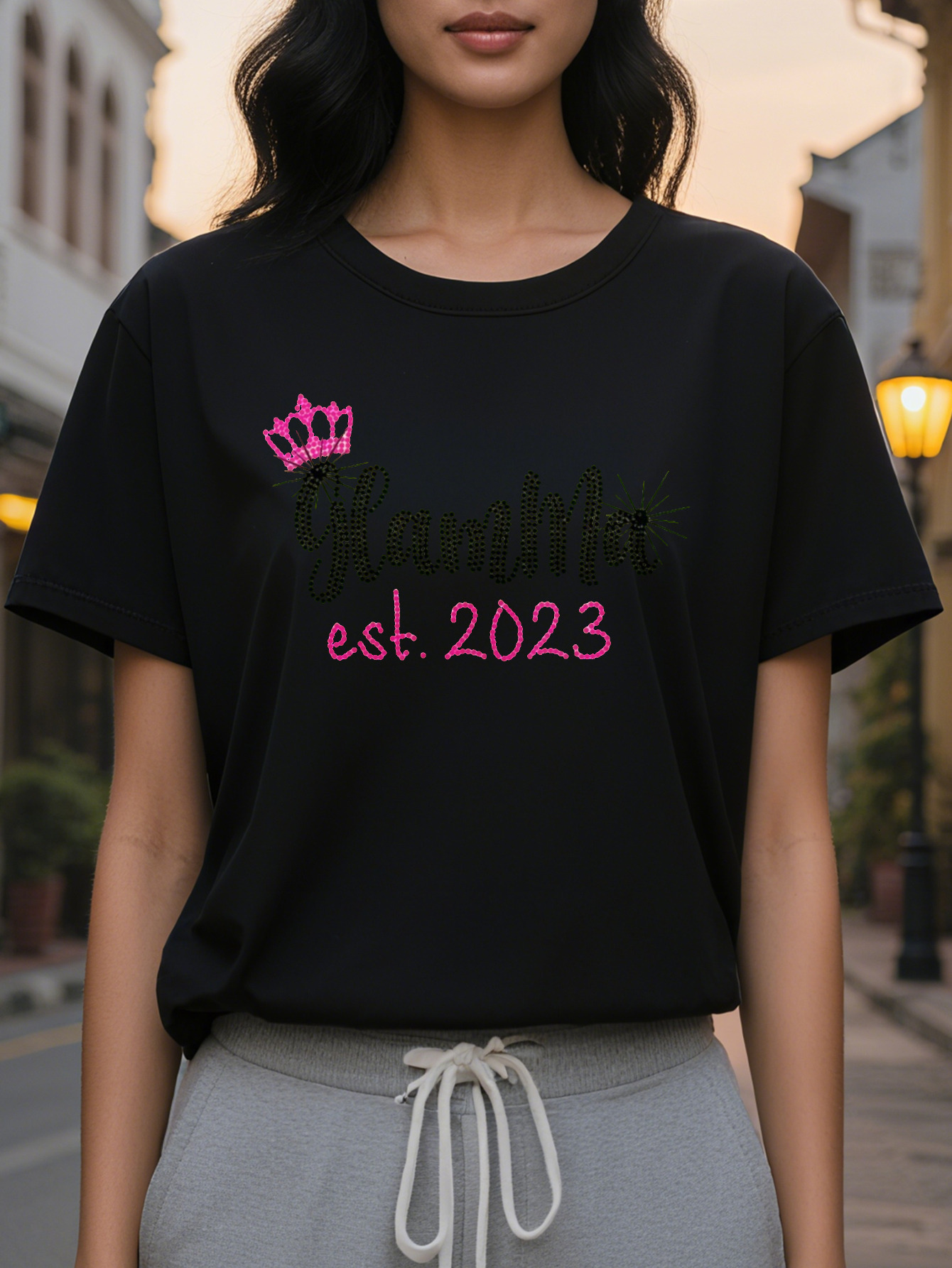 GLAMMA American Style Trendy Printed Round Neck Short Sleeve T-Shirt Women's Spring and Summer New Slim Fit Slimming