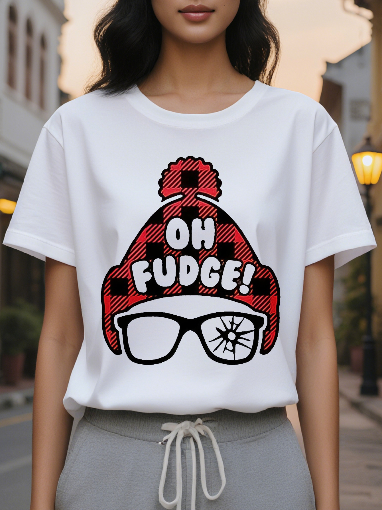 Christmas Graphic Print Fit Short Sleeve Classic Crew Neck Relaxed Casual Tee Women Perfect for Daily Wear Womens