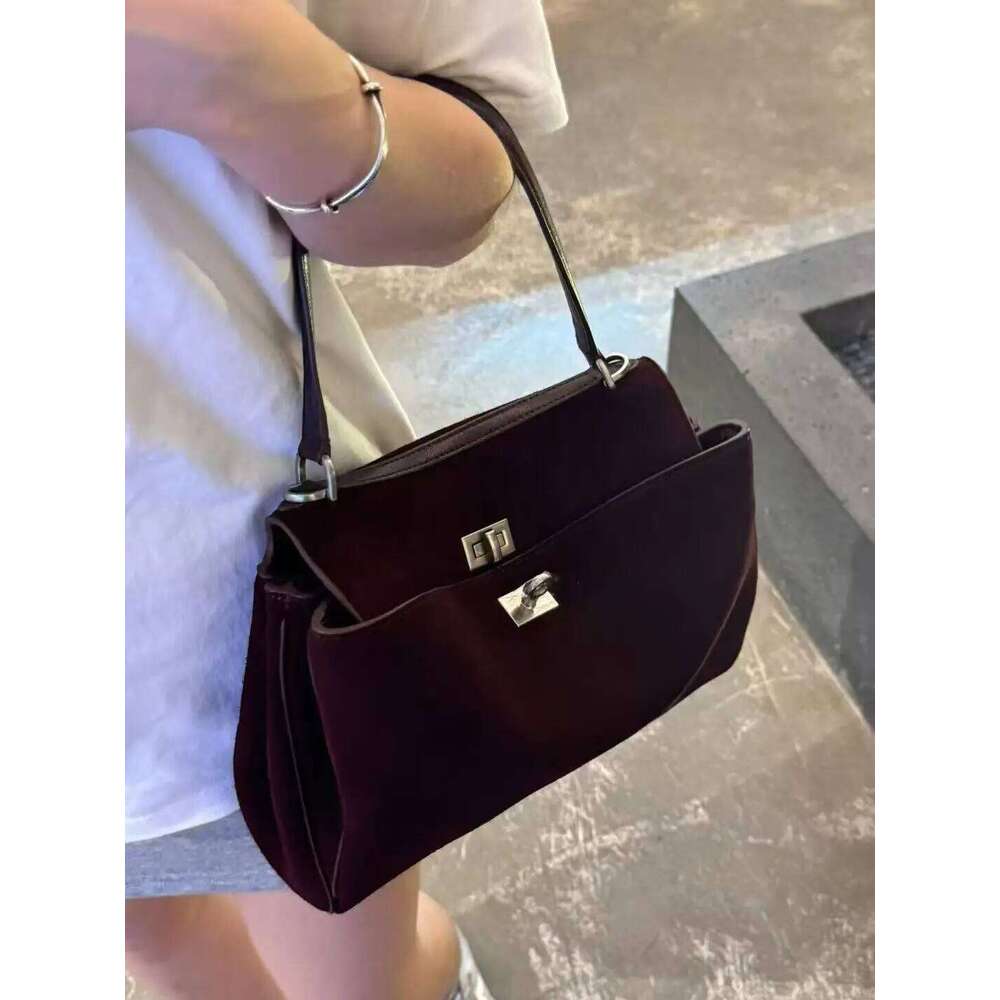 25 New Soft Suede Tote Large Capacity Frosted Cowhide Lock Women's Crossbody Shoulder Bag