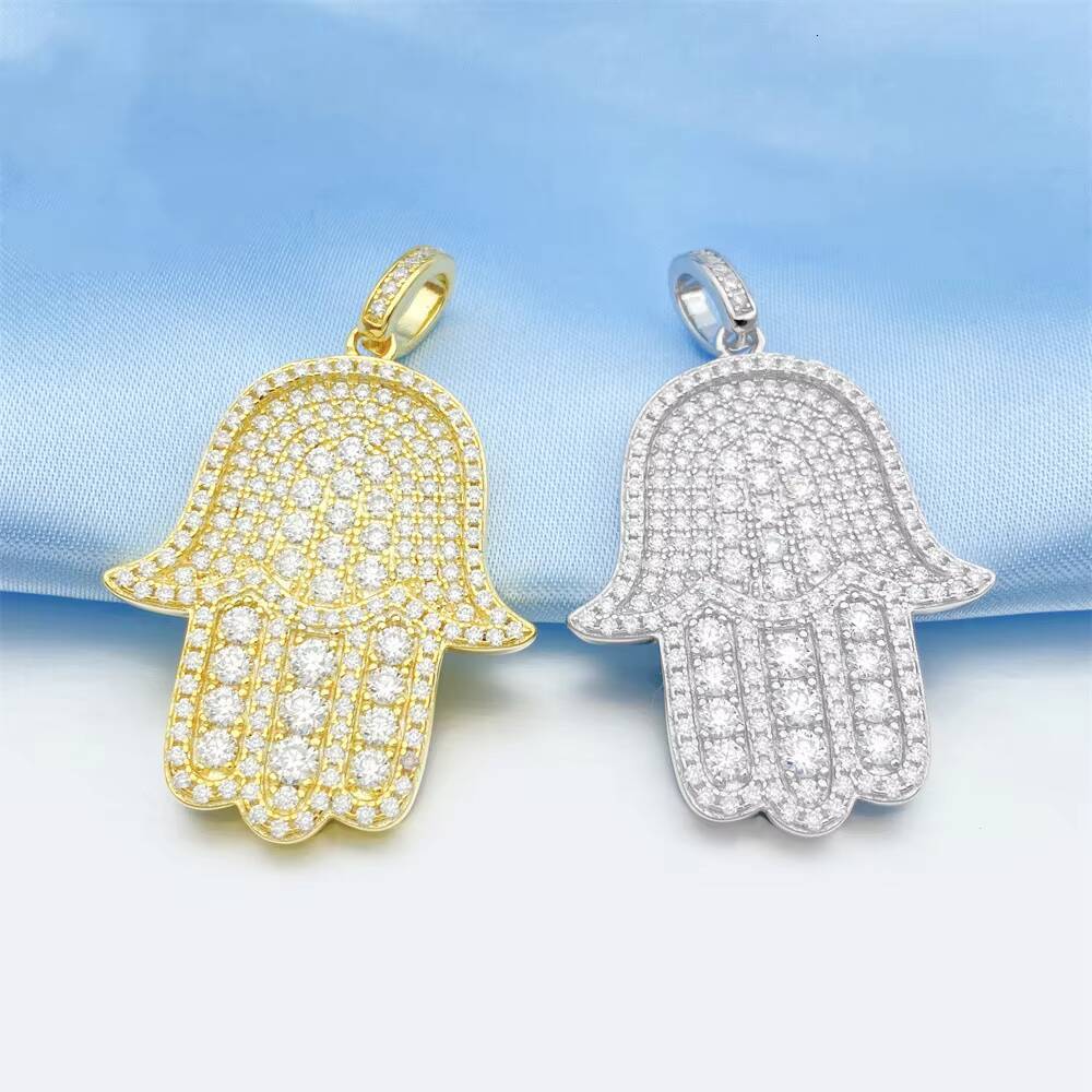 Moissanite Rhinestone Luxury Pendant Palm Shape Sterling Silver Pendant