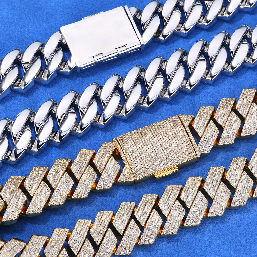 Thick Heavy 25mm Six Rows Prong Setting Cuban Link Chain Iced Out Hip Hop White Gold Plated Necklace Jewelry Women Men Gifts 250903