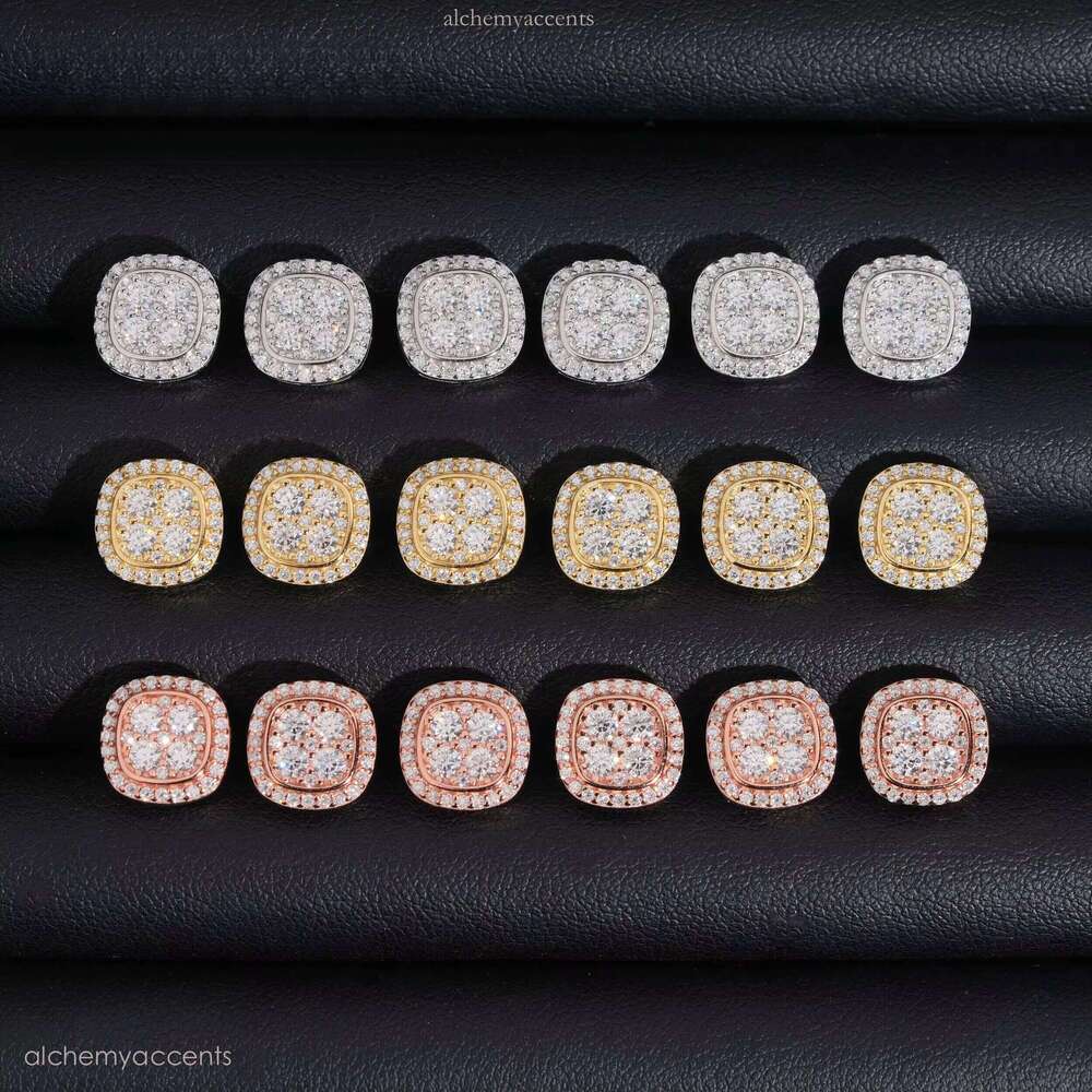 Fast Shipping 10mm Mens Earring Gold Plated Sterling Sier Iced Out VVS Dia Moissanite Screw Back Stud Earrings