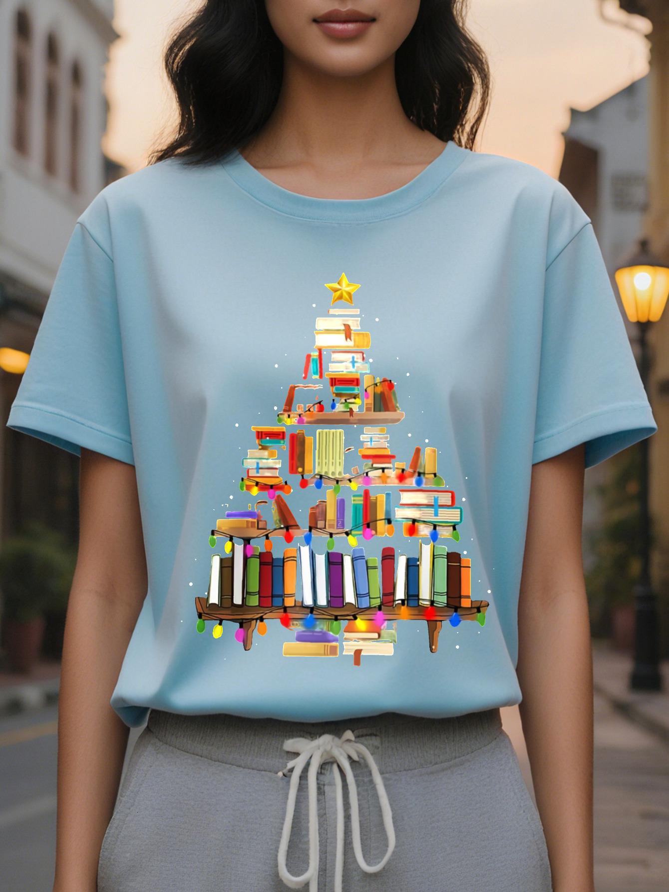 For Spring Summer Casual Short Sleeve Books Print Crew Neck T-Shirt Women's Clothing