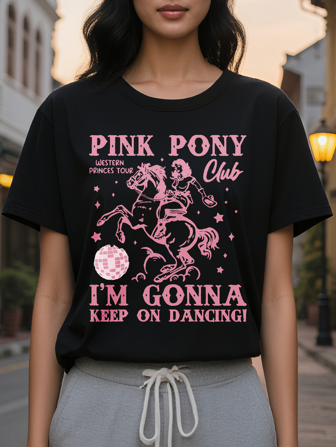 Large XL Western Princess Tour Graphic Tee Pink Pony Club Women's Casual Crew Neck Short Sleeve T-Shirt with I'm Gonna Keep Plus Size