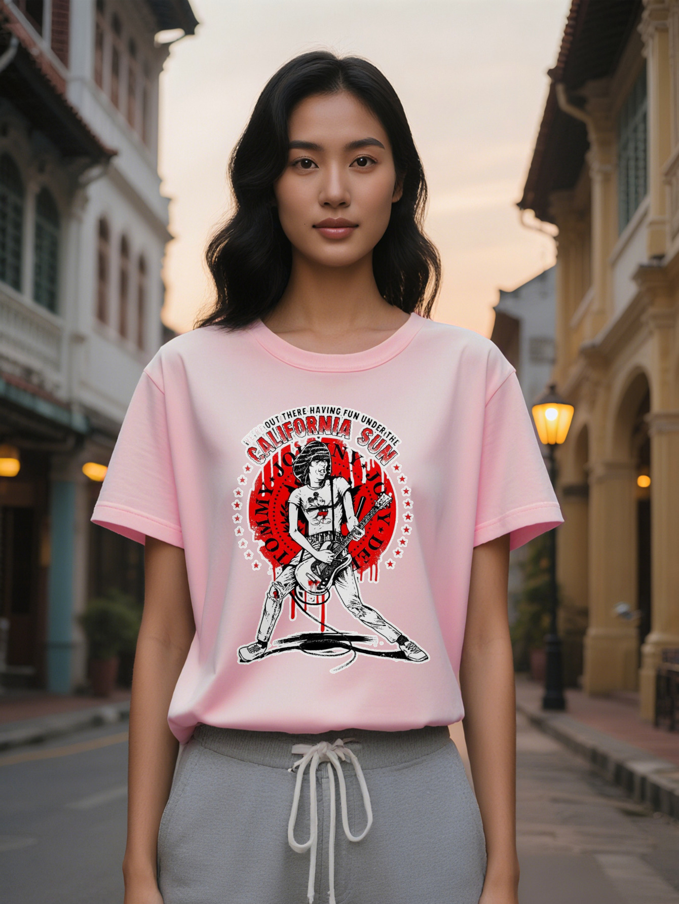 Large XL Lightweight Breathable Lady Casual Short Sleeve T Shirt Funny Band Graphic Tee Round Neck Regular Fit Vintage Plus Size