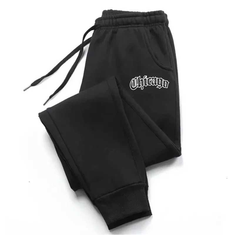 Chicago Printed Fleece Sweatpants Men Women Fashion Simple Outdoor Fitness Jogging Casual Pants Drawstring Fleece Long PantsXJ250904