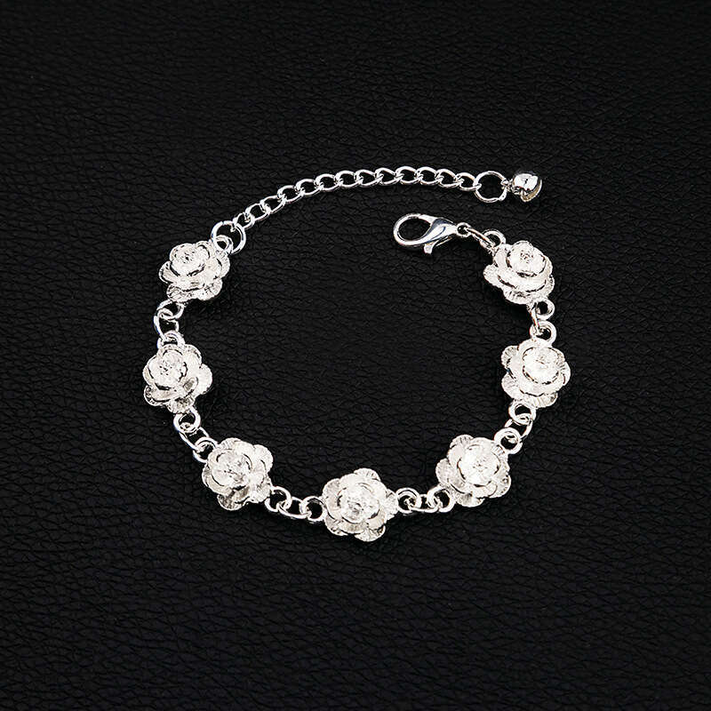 2025 Ethnic Style Silver-Plated Rose Necklace & Miao Silver Retro Flower Bracelet Set - Fashion Floral Jewelry, Wholesale, Sweet Fresh Design for Wome