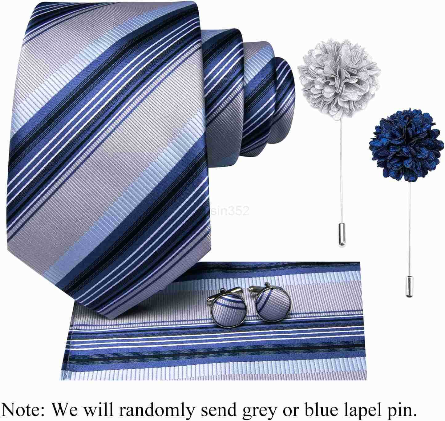 Men Ties Set Woven Necktie and Lapel Pin Pocket Square Cufflinks Sets Formal Business WeddingW250904