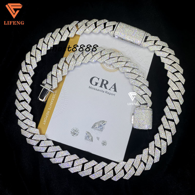 20mm Cuban Link Chain High Quality White Gold Plated 925 Sterling Silver Moissanite Necklace Bracelet Set for Men VVS Clarity