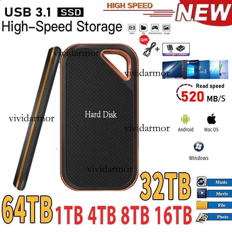 Portable E81 SSD 1Tb Hard Drive 2Tb High Speed Disk External Disk M2 Memory USB Storage For PC Notebook Desktop Computer 240828