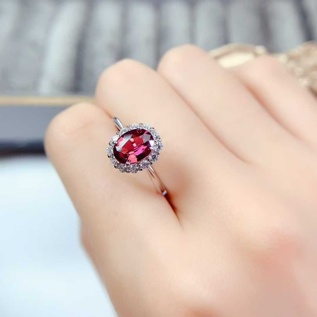 Sterling silver ring natural garnet ring 6mm*8mm 1ct pyrope garnet 925 silver jewelry with certificate