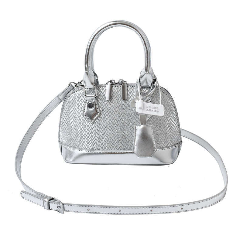 DHEssentials 2025 Women's Shelled PU Bag, Silver Tones, Zipper Top, Slim Design, Crossbody/Handheld, Summer Statement