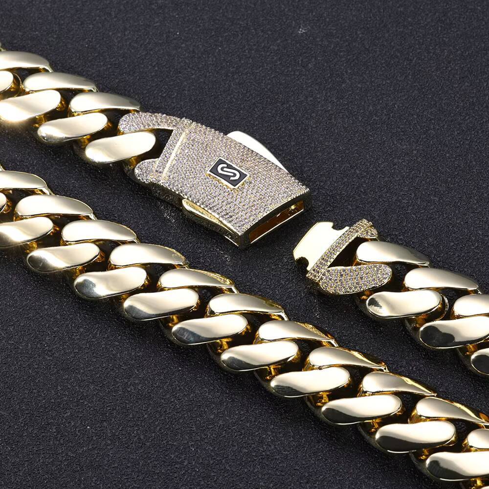 NUOYA High Quality 14K Monaco Chain 925 Silver Cuban Link Necklace Iced Out VVS Moissanite Clasp Smooth Cuban Chain Jewelry