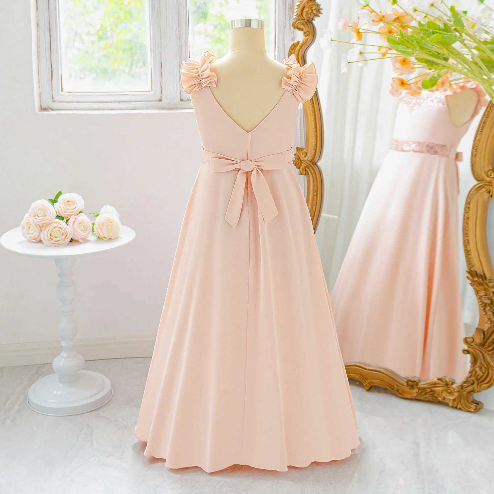 Elegant Bridesmaid Party Girls Dress Bow Sequin Wedding Birthday Princess Prom Dress for Girl Gala Baptism Pageant Gown Costumes Z250904