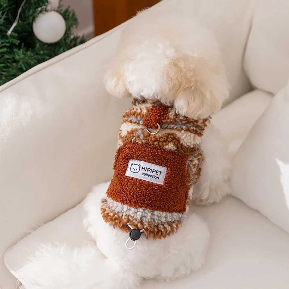 Yellow Checkered Teddy Vest Winter Dog Clothes Lambswool Pet Coat Warm Clothing for Small and Mediumsized Dogs with Open Button W250904