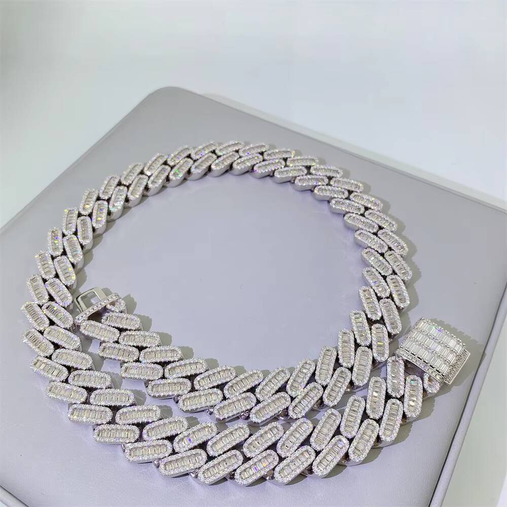 18mm Iced Heavy 925 Silver Moissanite Diamond Cuban Chain Luxury Unisex Fine Jewelry Gold Plated Tennis Bracelet Necklace Gift