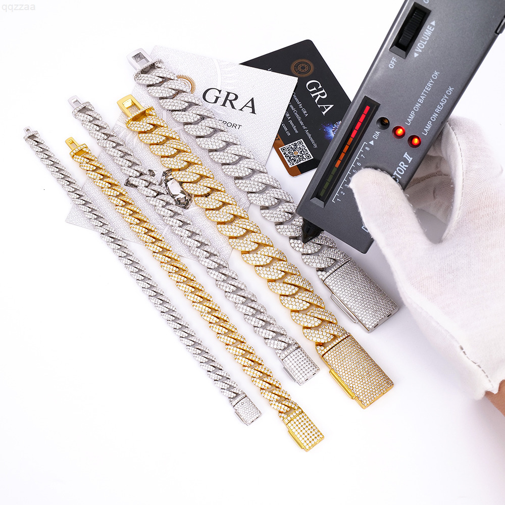 Wholesale Custom High Quality Men Hip Hop Jewelry 820mm Vvs Diamond Mossanite Moissanite 925 Silver Cuban Link Chain Bracelet