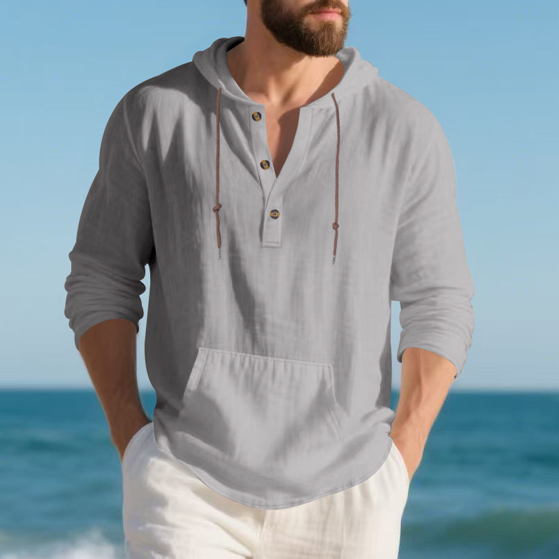 Men's Hoodie linen vintage spring and autumn shirt Casual loose long sleeved clothes High quality trendy men's clothing European size: S-3XL