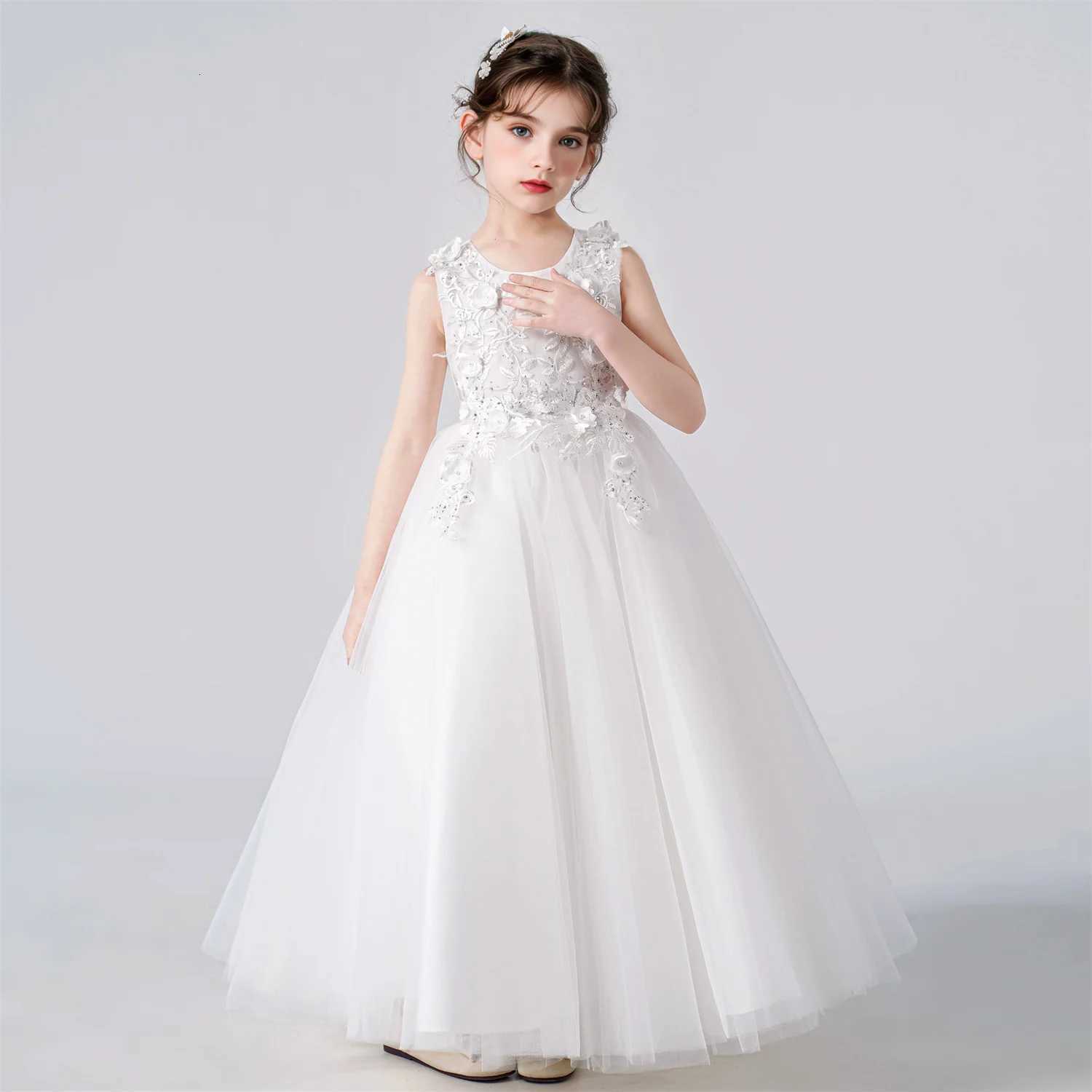Childrens Girls Dresses For Eid Luxury Party Princess Dress 4-12 Years Old Kids Girl Long Dress Robe Tulle Green Clothing Z250904