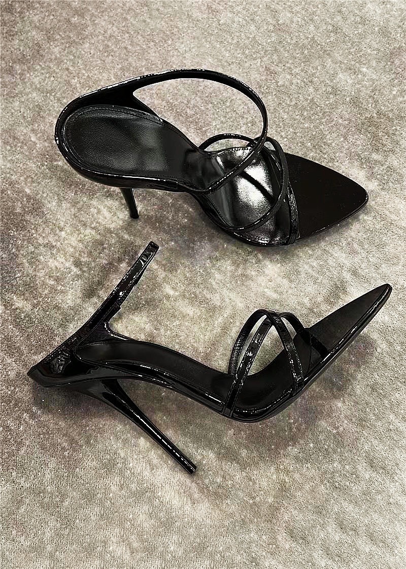 2025 designer's new pointed patent leather single strap fashionable multifunctional high-heeled women's sandals