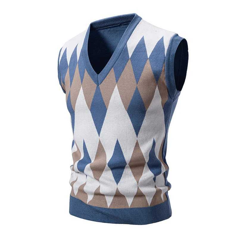Mens Fashion Embroidery Color Matching Vneck Sleeveless Sweater Casual Lining Vest VestsXJ250904
