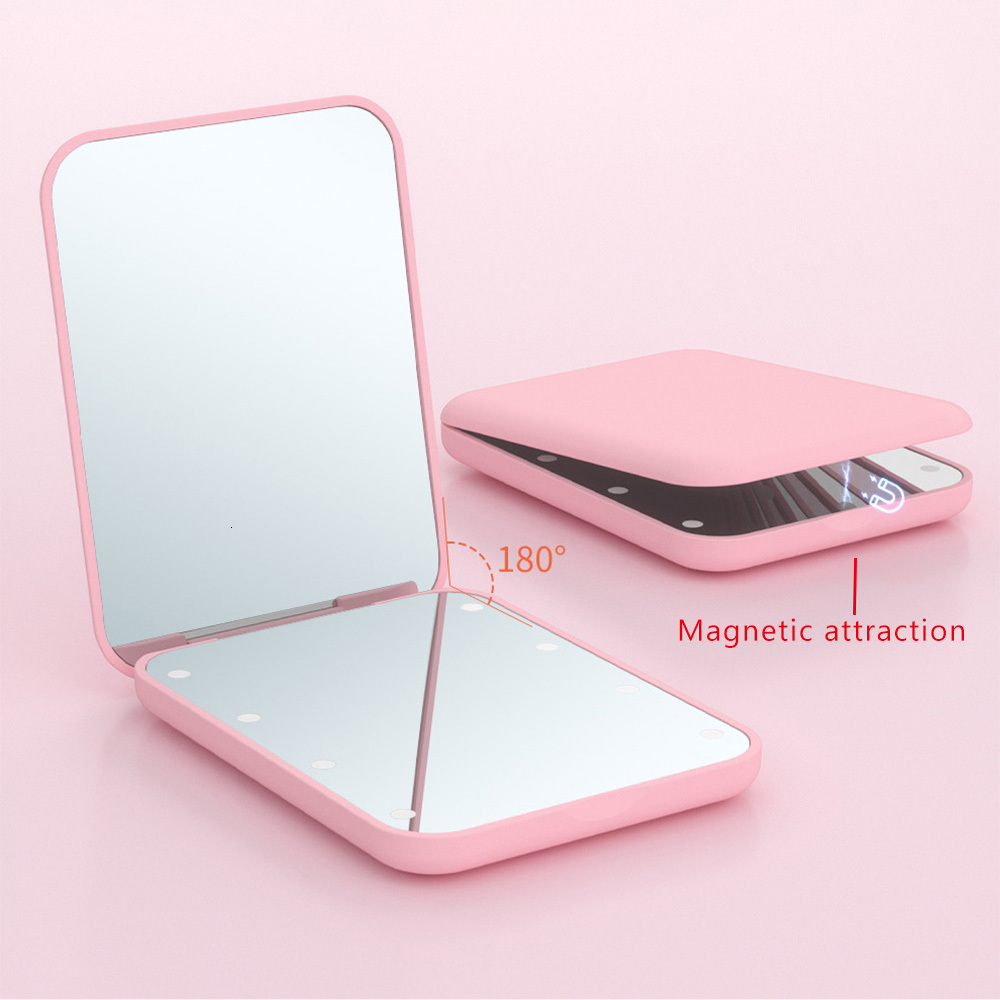 portable folding makeup Woman cute 2x magnification Travel Handheld LED Cosmetic Button Battery mirror pocket mirror with light